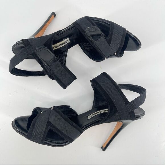Manolo Blahnik Black Suede Slingback Sandals 7.5 Neiman Marcus Exclusive - Picture 7 of 17